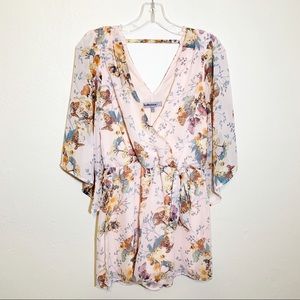 BAILEY BLUE Baby Pink Floral Butterfly Bell Sleeve Romper